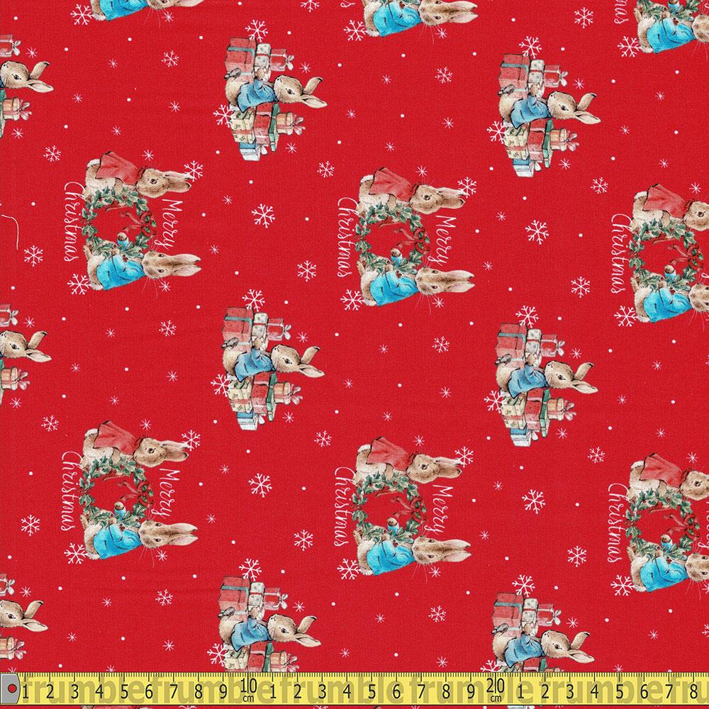 Peter Rabbit Christmas - Merry Christmas - Red Sewing and Dressmaking Fabric