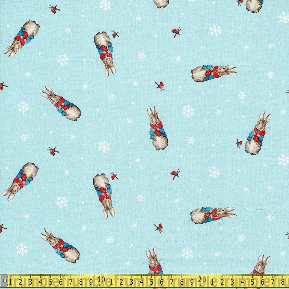 Peter Rabbit Christmas - Wooly Scarf - Blue Sewing and Dressmaking Fabric