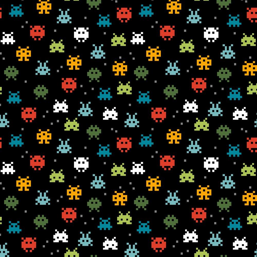Pixel Game - GOTS Organic Printed Jersey - Black Sewing and Dressmaking Fabric