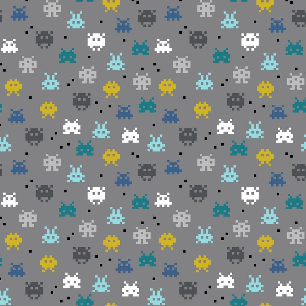 Pixel Game - GOTS Organic Printed Jersey - Grey Sewing and Dressmaking Fabric