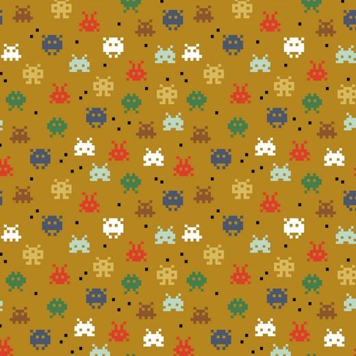 Pixel Game - GOTS Organic Printed Jersey - Ochre Sewing and Dressmaking Fabric