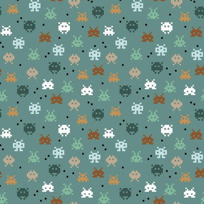 Pixel Game - GOTS Organic Printed Jersey - Old Green Sewing and Dressmaking Fabric