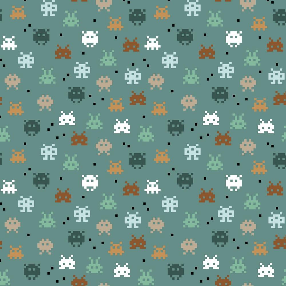 Pixel Game - GOTS Organic Printed Jersey - Old Green Sewing and Dressmaking Fabric