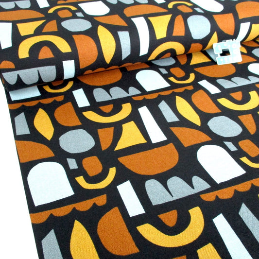 Retro Shapes - Cotton Canvas - Black Sewing and Dressmaking Fabric