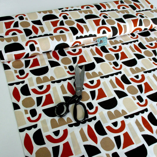 Retro Shapes - Cotton Canvas - Off White Sewing and Dressmaking Fabric