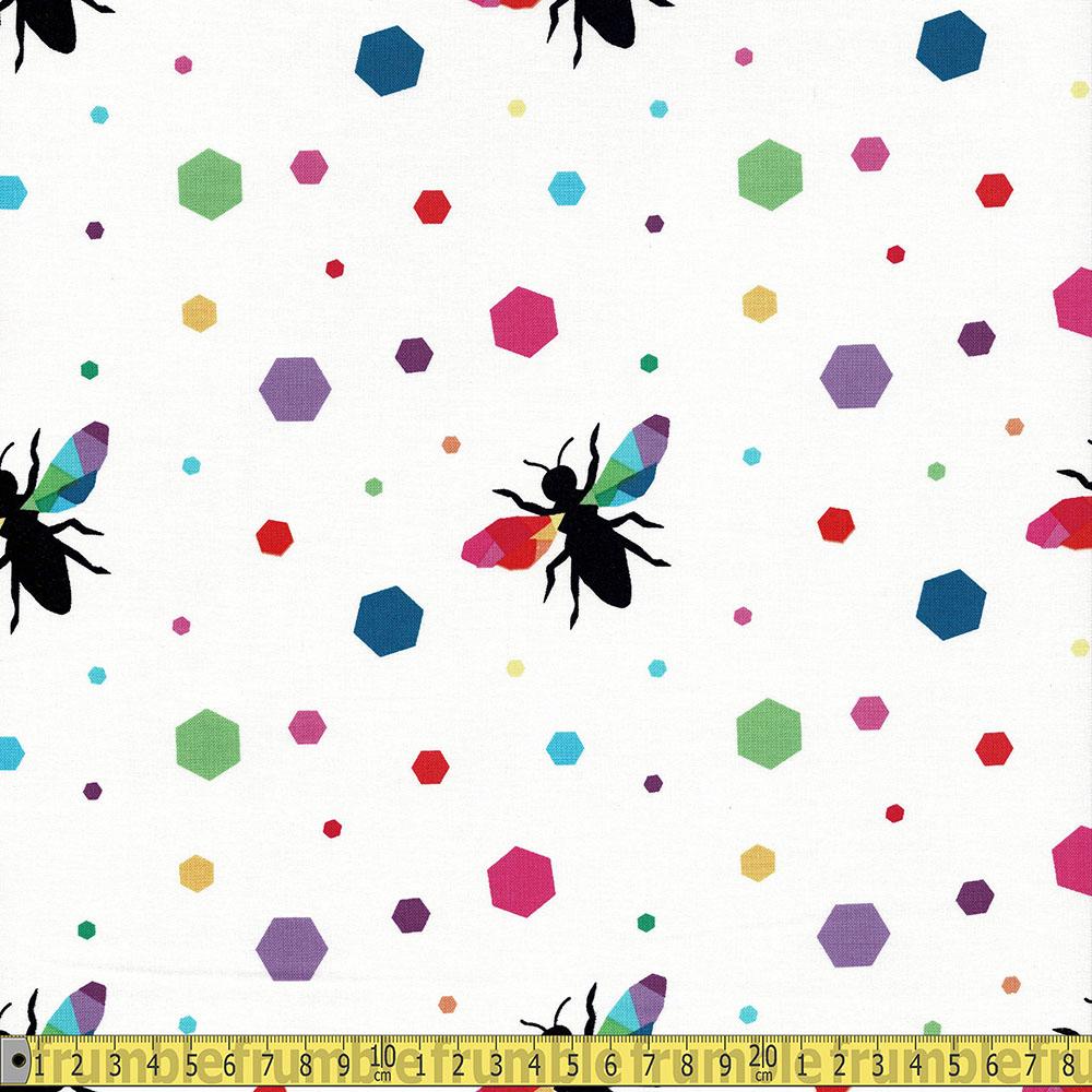 Riley Blake - Create - Rainbow Bumblebee White Sewing and Dressmaking Fabric