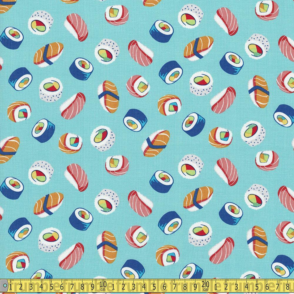 Riley Blake - Rainbow Fruit -Sushi Aqua Sewing and Dressmaking Fabric