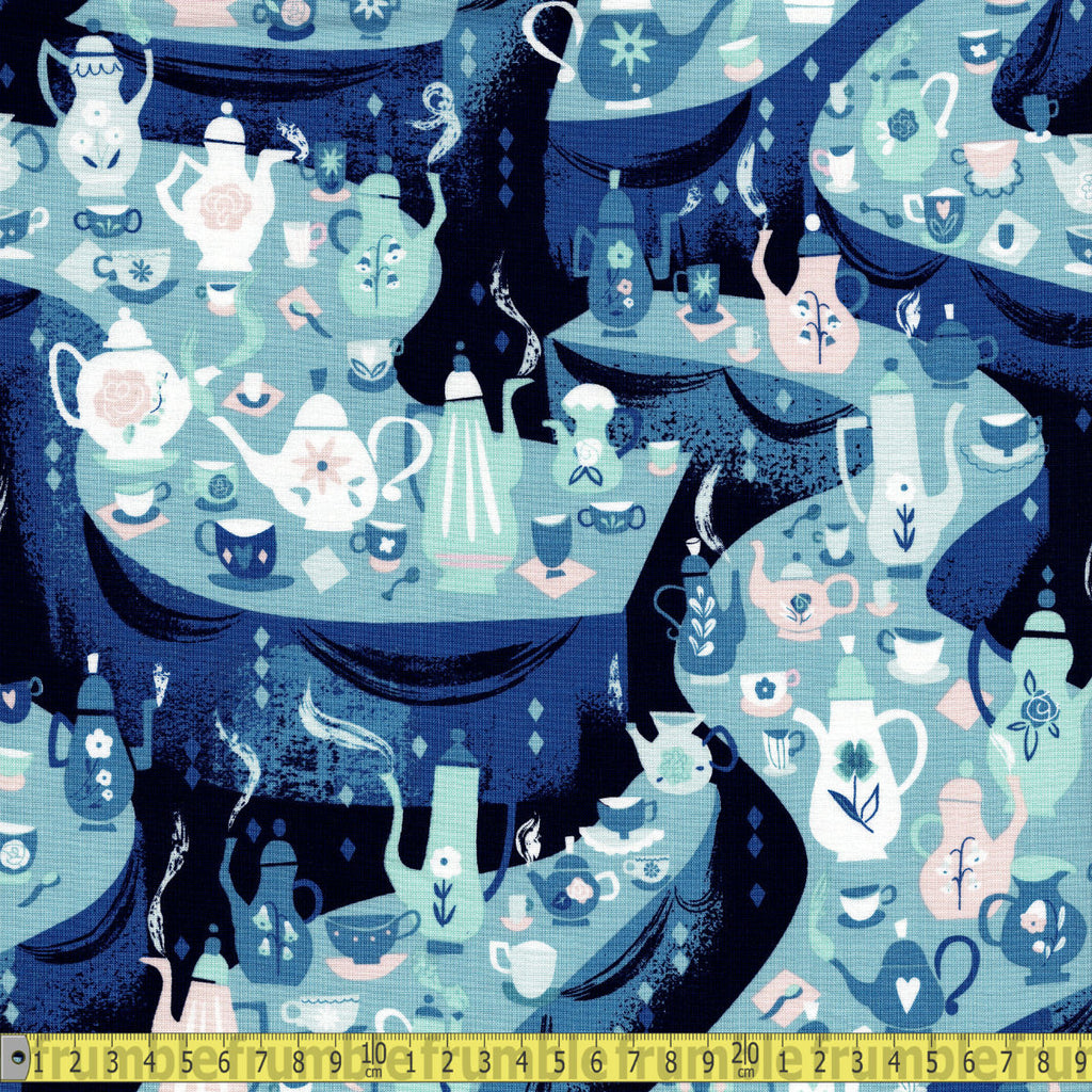 Riley Blake Fabric - Down The Rabbit Hole Tea Party - Sky Sewing and Dressmaking Fabric