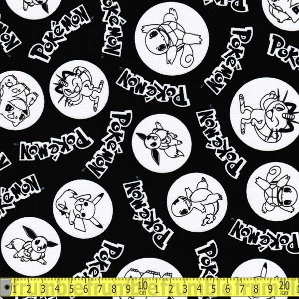Pokemon Characters In Circles Jet Black - Frumble Fabrics