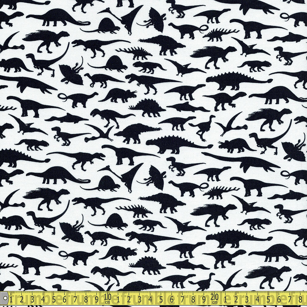 Robert Kaufman - Alphabetosaurus Black Dinos - White Sewing and Dressmaking Fabric