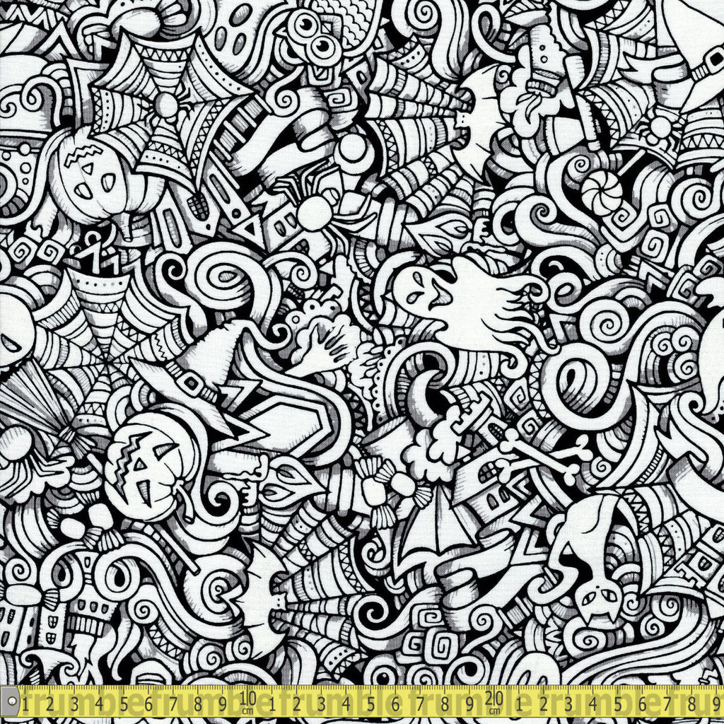 Robert Kaufman - Glow in The Dark Lights Out Grafitti - Licorice Sewing and Dressmaking Fabric