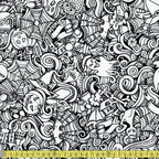 Robert Kaufman - Glow in The Dark Lights Out Grafitti - Licorice Sewing and Dressmaking Fabric