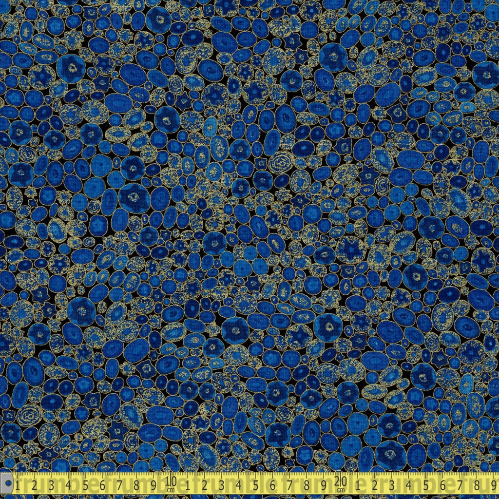 Robert Kaufman - Gustav Klimt Millefiori Sapphire Metallic - Sewing and Dressmaking Fabric