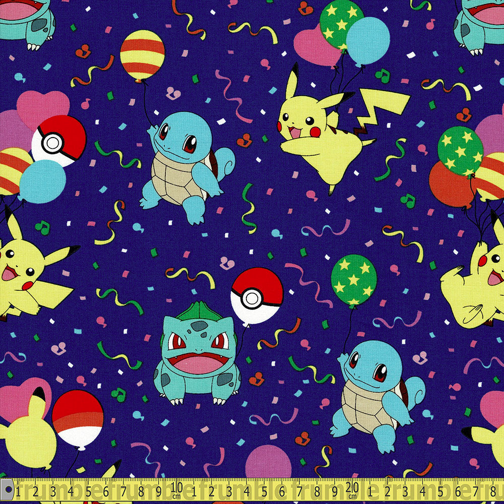 Robert Kaufman - Licensed Pokemon - Confetti Party Cobalt Sewing and Dressmaking Fabric