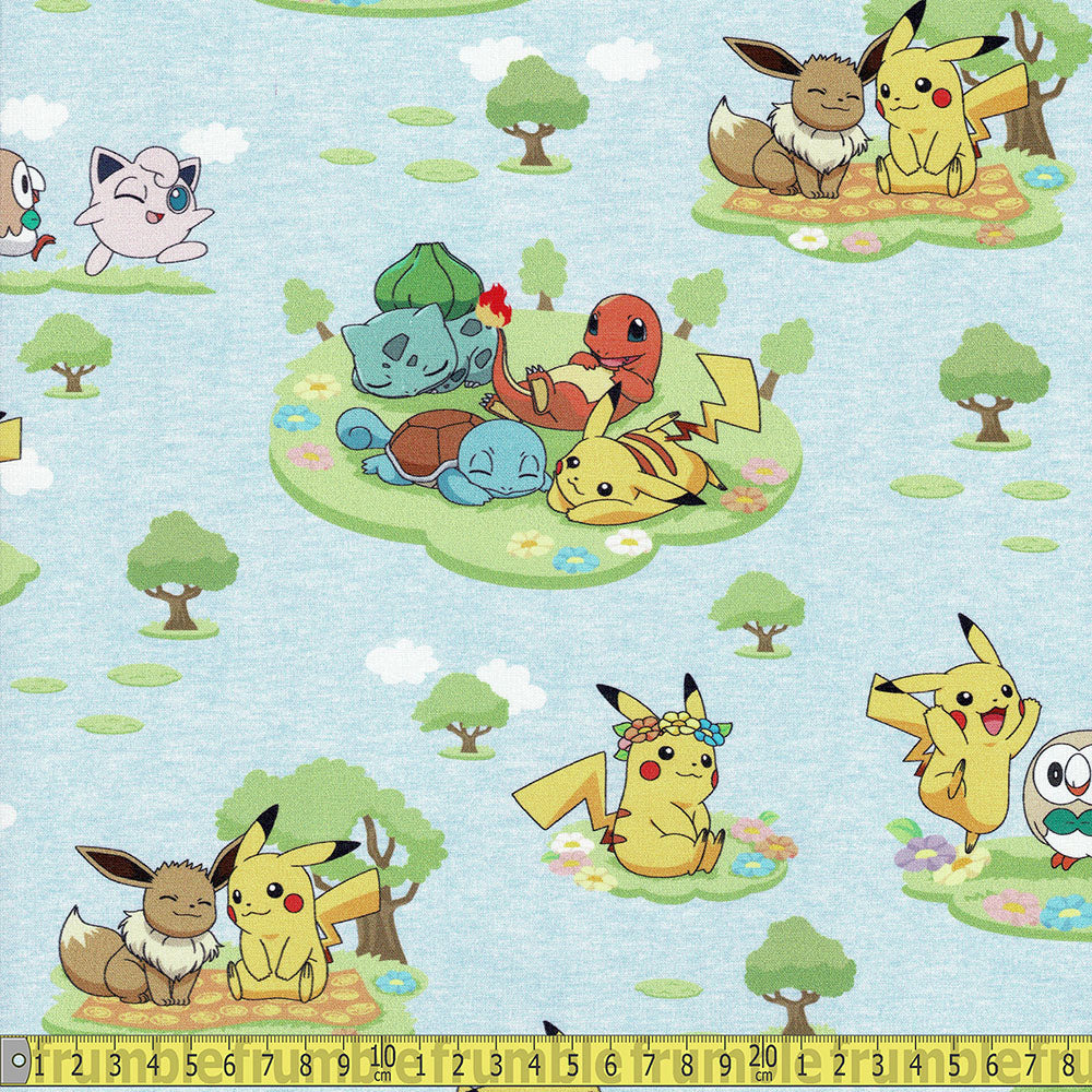 Robert Kaufman - Licensed Pokemon - Fun At The Park Sky Sewing and Dressmaking Fabric