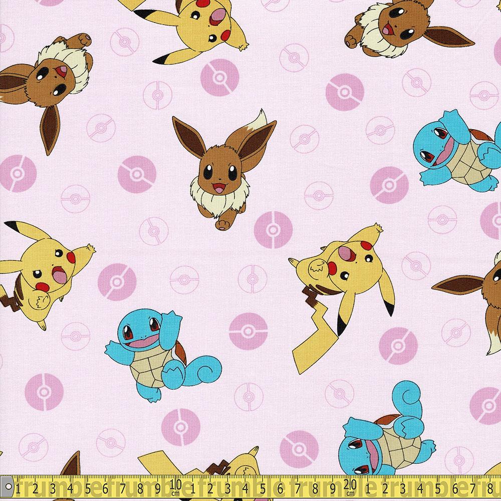 Robert Kaufman - Pokemon - Characters Blush Pink Sewing and Dressmaking Fabric