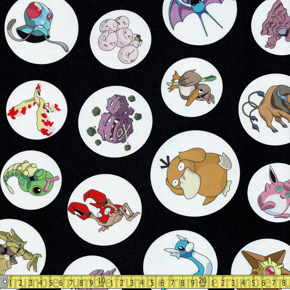 Robert Kaufman - Pokemon Toss - Character Circles Black Sewing and Dressmaking Fabric
