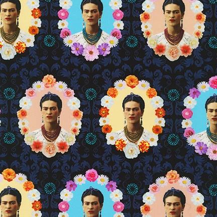 Frida Kahlo Flower Frames Midnight - Frumble Fabrics