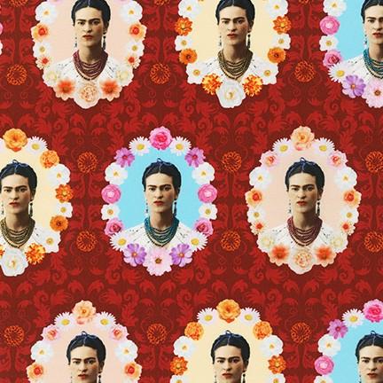 Frida Kahlo Flower Frames Red - Frumble Fabrics