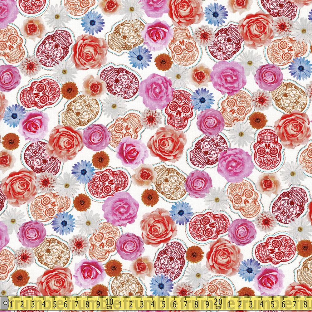 Frida Kahlo Flowers and Skulls White - Frumble Fabrics