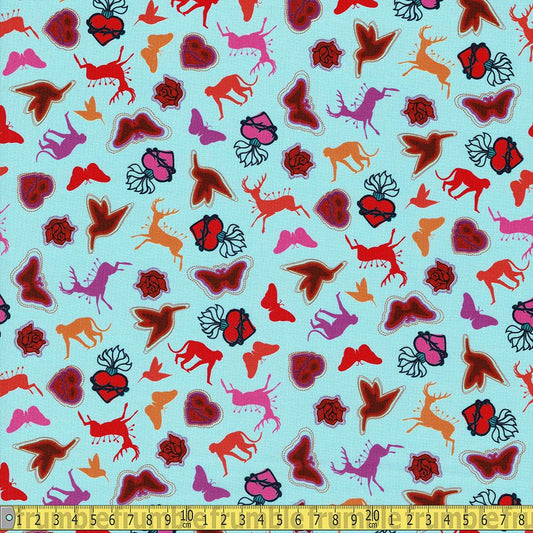 Frida Kahlo Icon Symbols Aqua - Frumble Fabrics