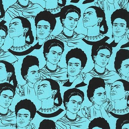 Frida Kahlo Mono Faces Aqua - Frumble Fabrics