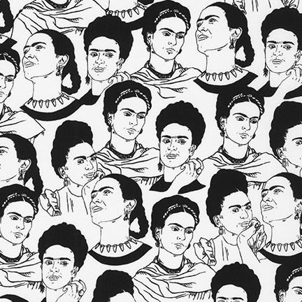 Frida Kahlo Mono Faces White - Frumble Fabrics