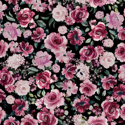 Rose Garden - GOTS Organic Soft Sweat - Black Sewing and Dressmaking Fabric