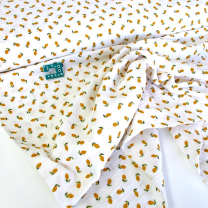 Scattered Lemons - GOTS Double Gauze - Ivory White Sewing and Dressmaking Fabric