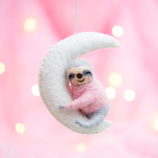 Sloth On the Moon Felt Decoration