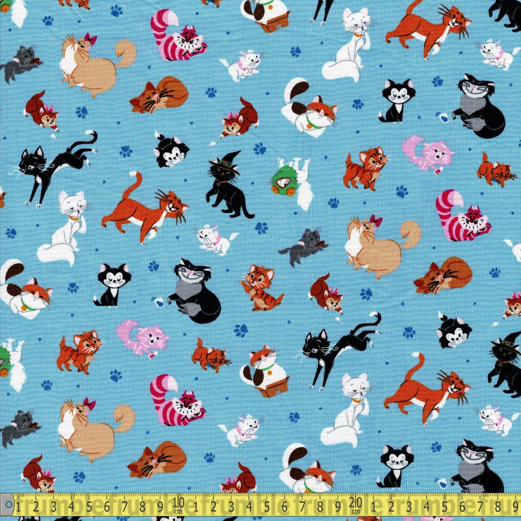Springs Creative - Disney Cats Packed Blue Sewing and Dressmaking Fabric