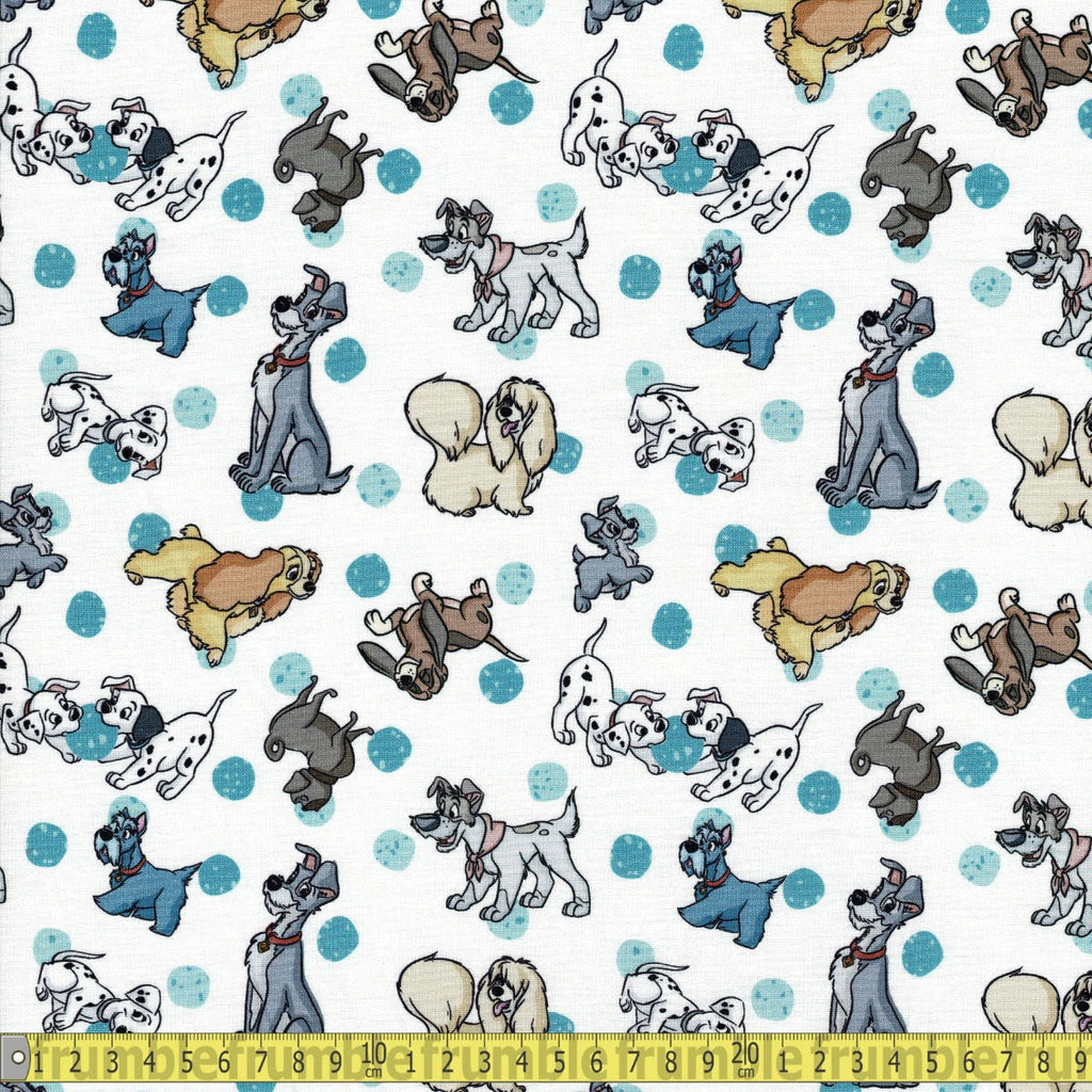 Springs Creative - Disney Dogs White Polka Sewing and Dressmaking Fabric