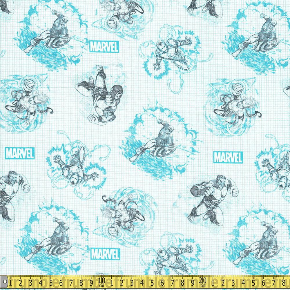 Springs Creative - Marvel Pencil Sketch - Blue Sewing and Dressmaking Fabric