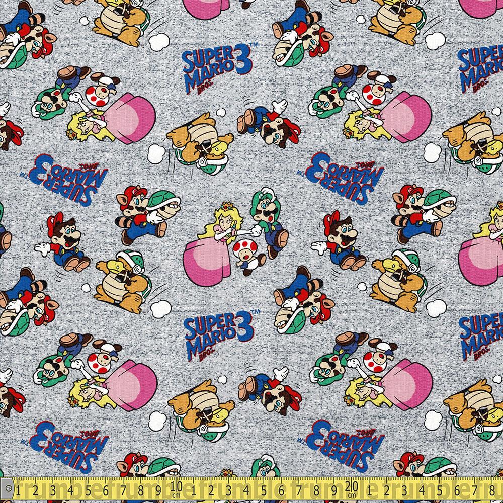 Springs Creative - Super Mario 3 Go Mario and Friends - Grey Sewing and Dressmaking Fabric