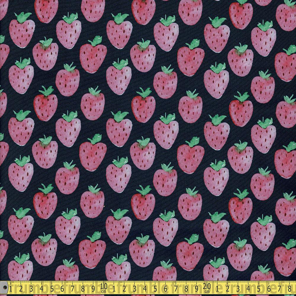 Strawberry Heaven - Softshell - Navy Blue Sewing and Dressmaking Fabric