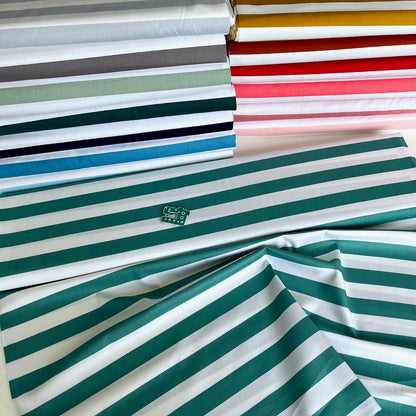 25mm Beach Stripe - Cotton Poplin - Teal Green