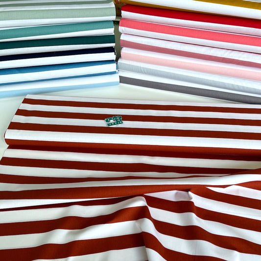 25mm Beach Stripe - Cotton Poplin - Terracotta