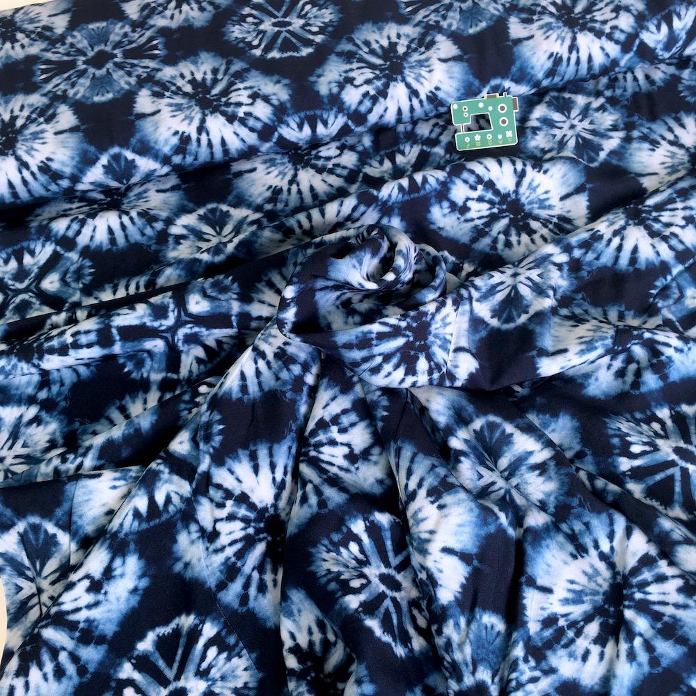 Tie Dyed Stars - Radiance Rayon - Blue Sewing and Dressmaking Fabric