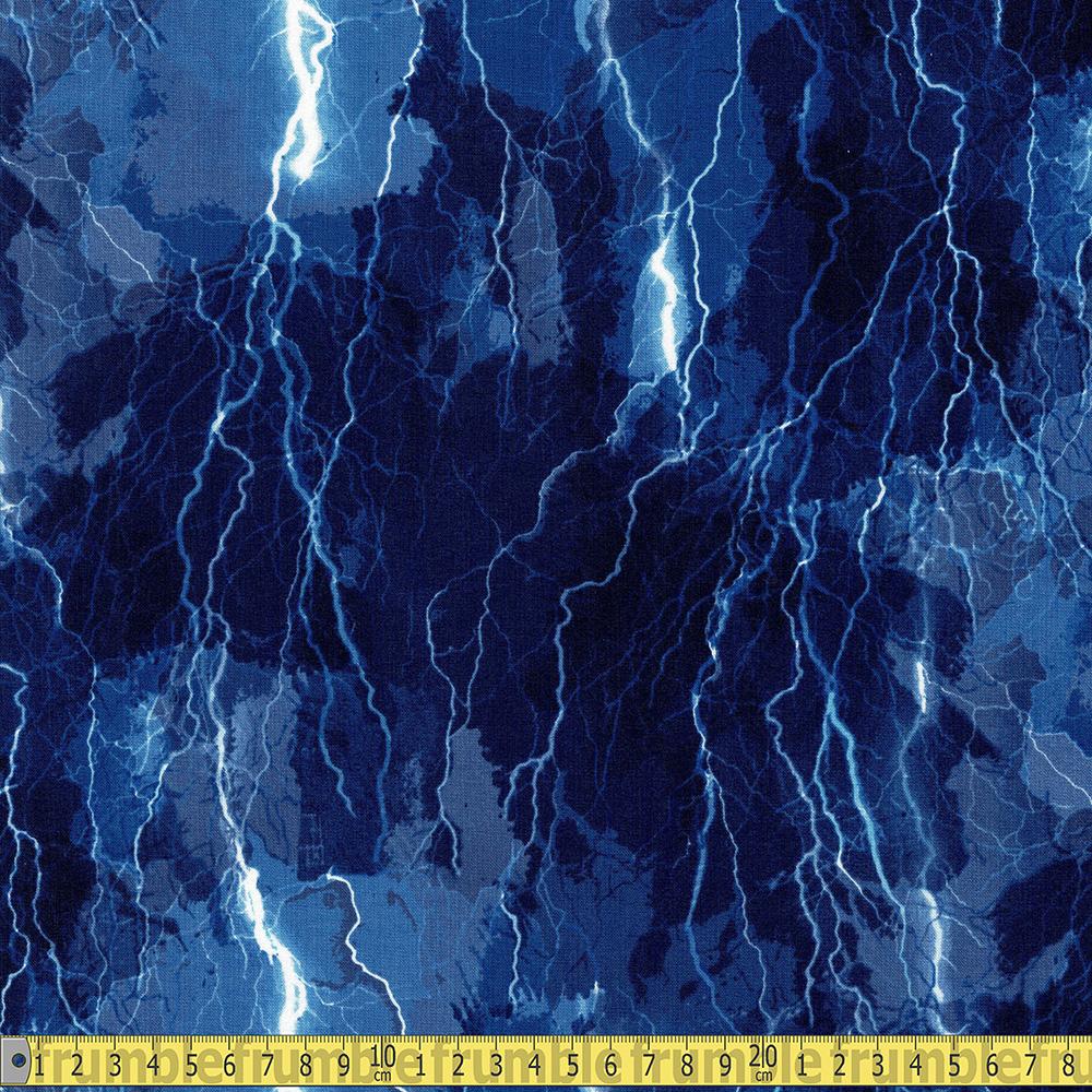 Timeless Treasures - Crackling Lightning Bolts - Blue Sewing and Dressmaking Fabric