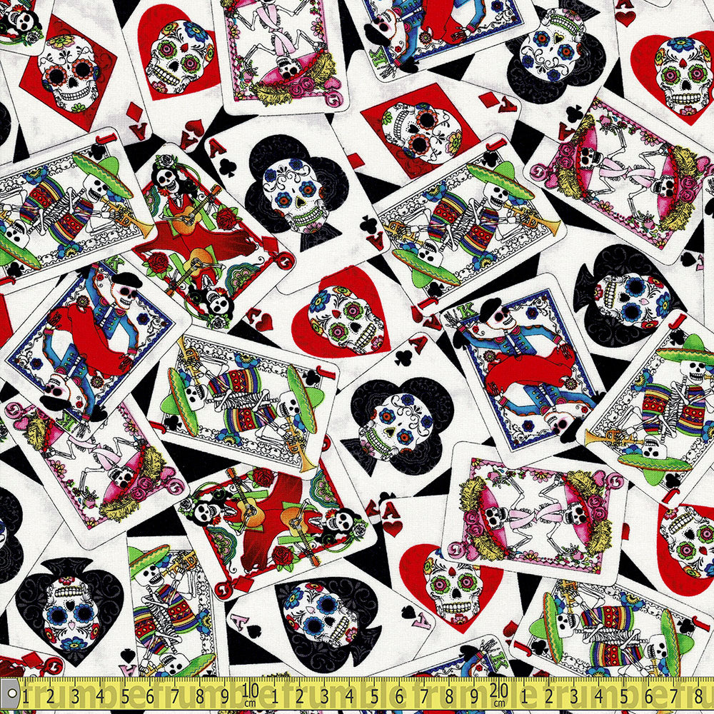 Timeless Treasures - Day Of The Dead Cards - Black Sewing and Dressmaking Fabric