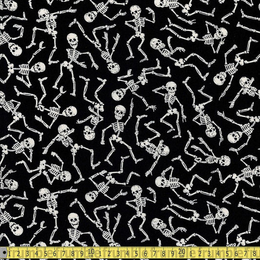 Timeless Treasures - Glow In The Dark - Skeleton Dance Black Sewing and Dressmaking Fabric
