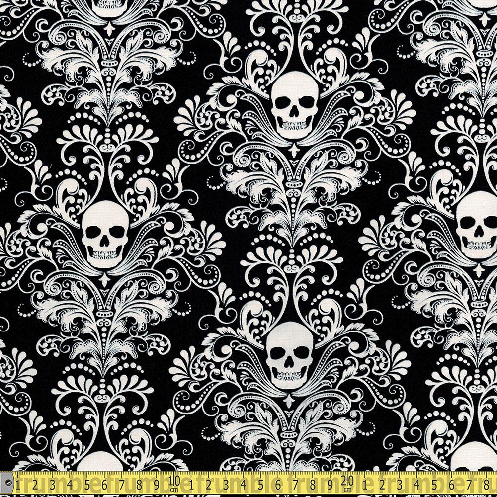 Skulls Damask Charcoal by Timeless Treasures 100 Cotton