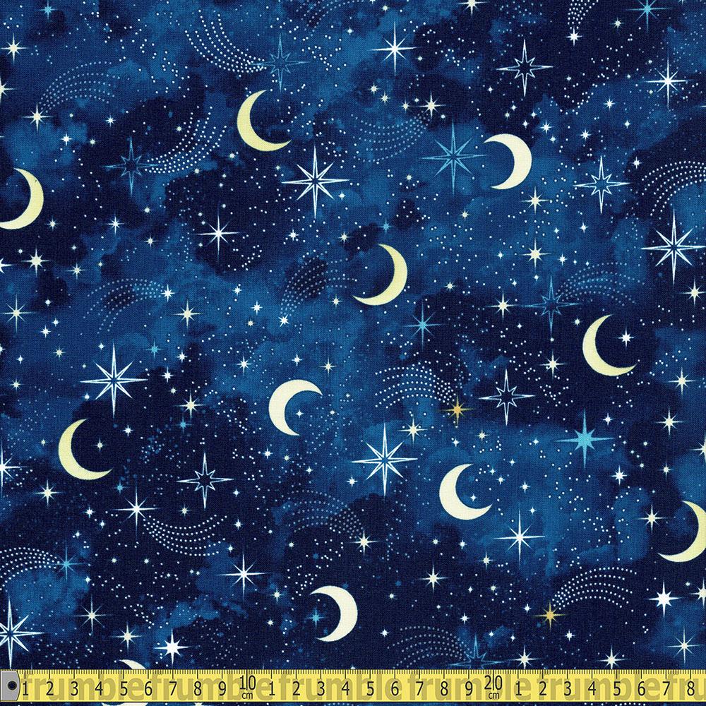 Timeless Treasures - Love You To The Moon And Back - Moons And Shooting Stars Navy Sewing and Dressmaking Fabric
