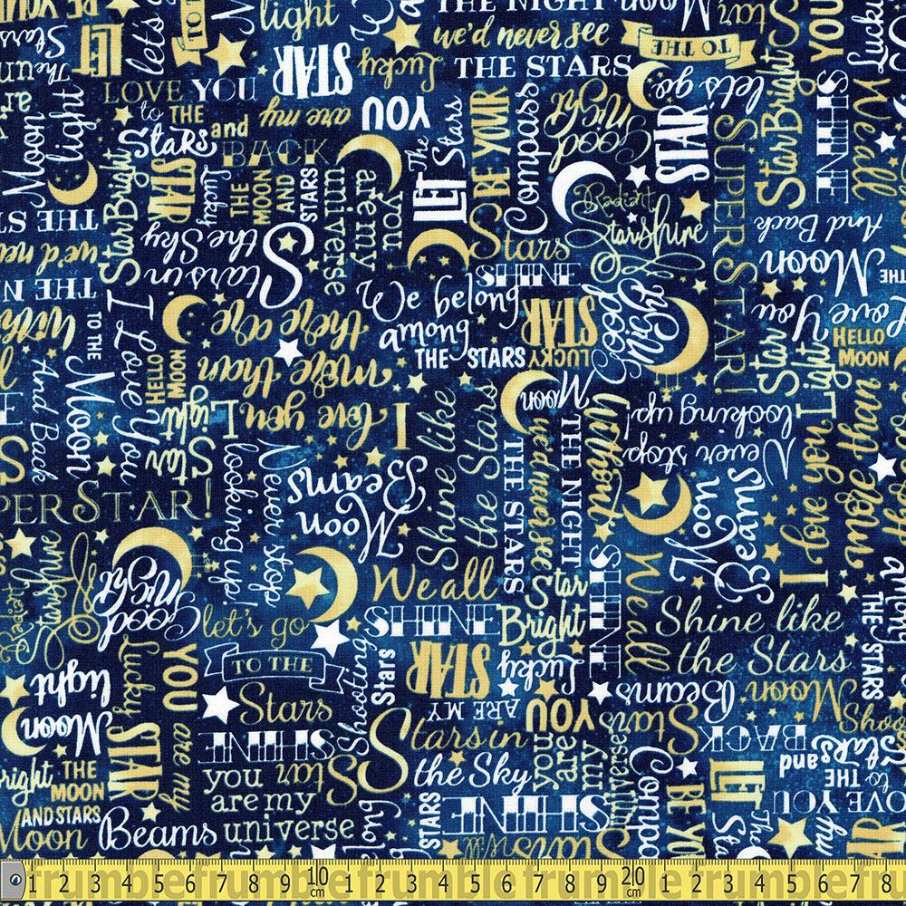 Timeless Treasures - Love You To The Moon And Back - Stars Text Yellow Sewing and Dressmaking Fabric