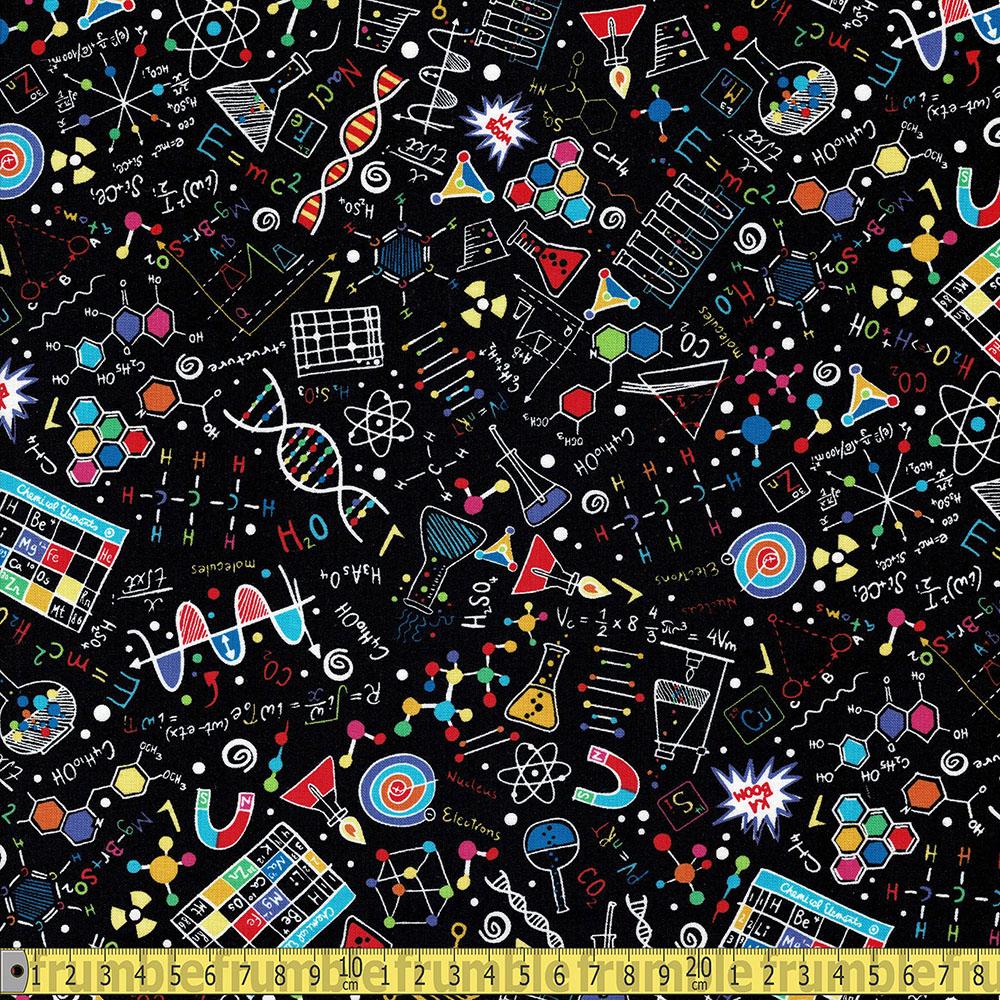 Timeless Treasures - Maths And Science - Bright Science Doodles Black Sewing Fabric