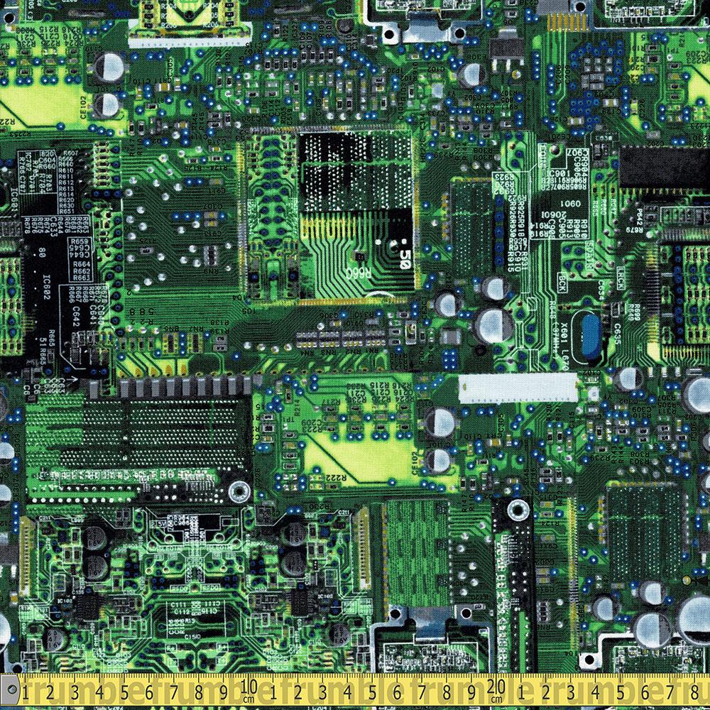 Timeless Treasures - Maths And Science - Circuit Board Green Sewing Fabric
