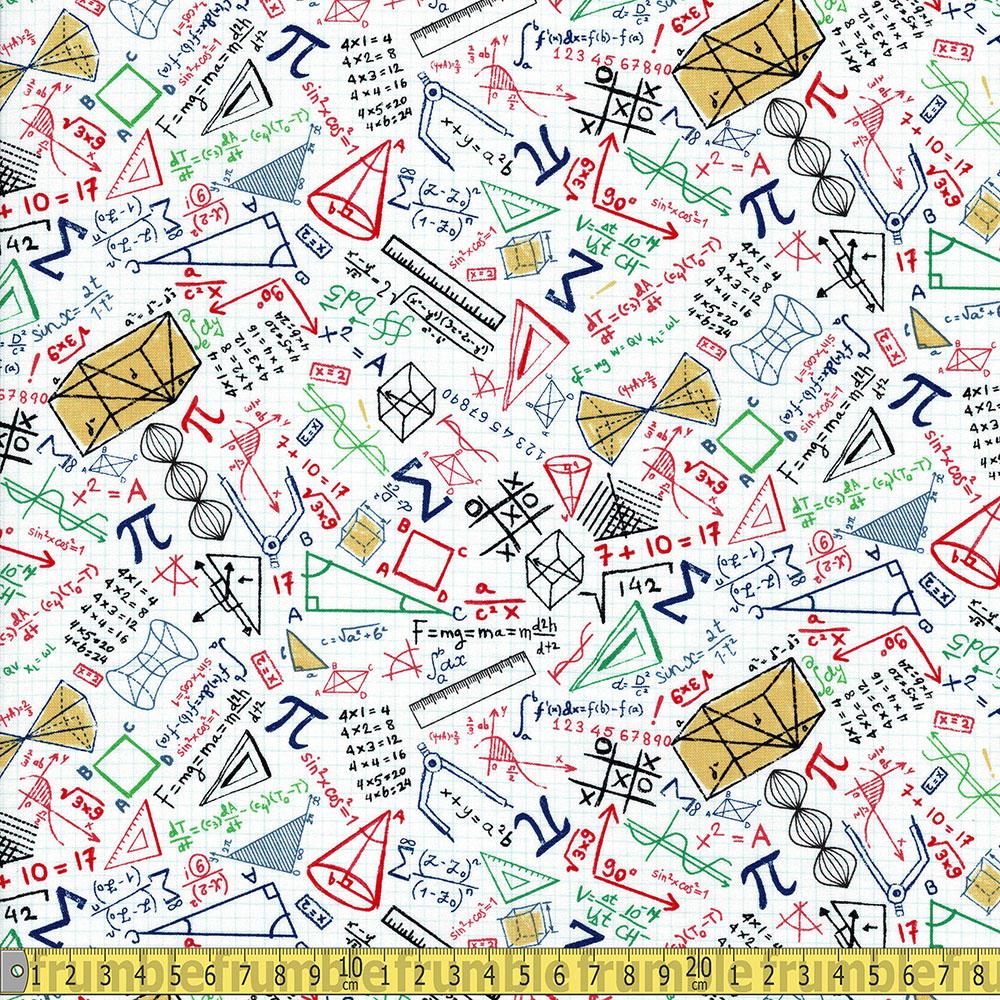 Timeless Treasures - Maths Doodles in Grid White Sewing Fabric