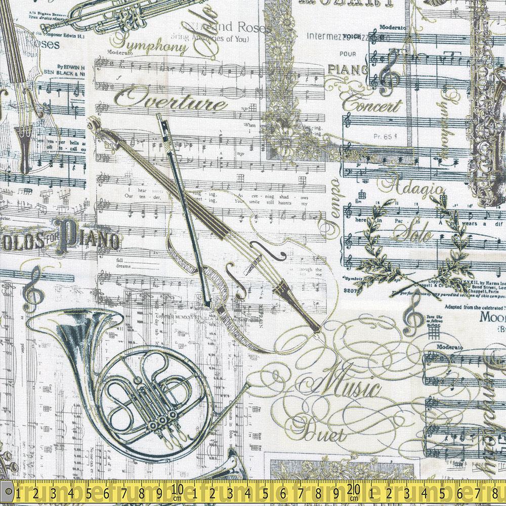 Timeless Treasures - Metallic Musical Patchwork - Antique Sewing and Dressmaking Fabric