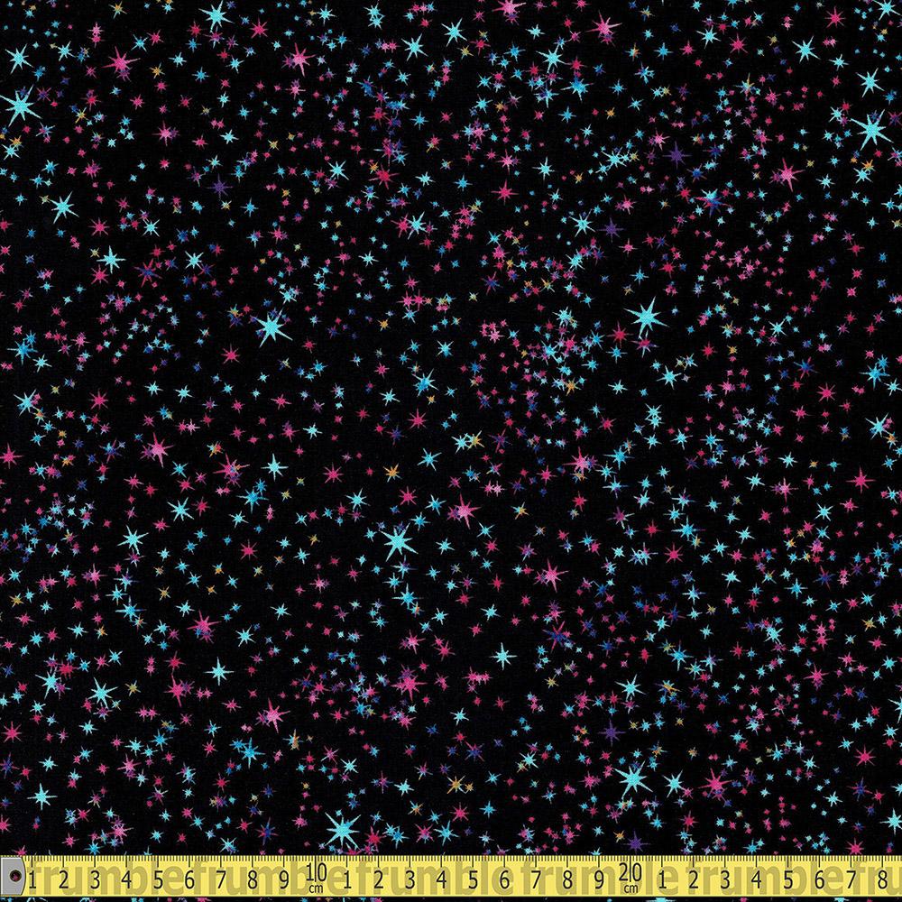 Timeless Treasures - Pink And Aqua Stars - Black Sewing and Dressmaking Fabric
