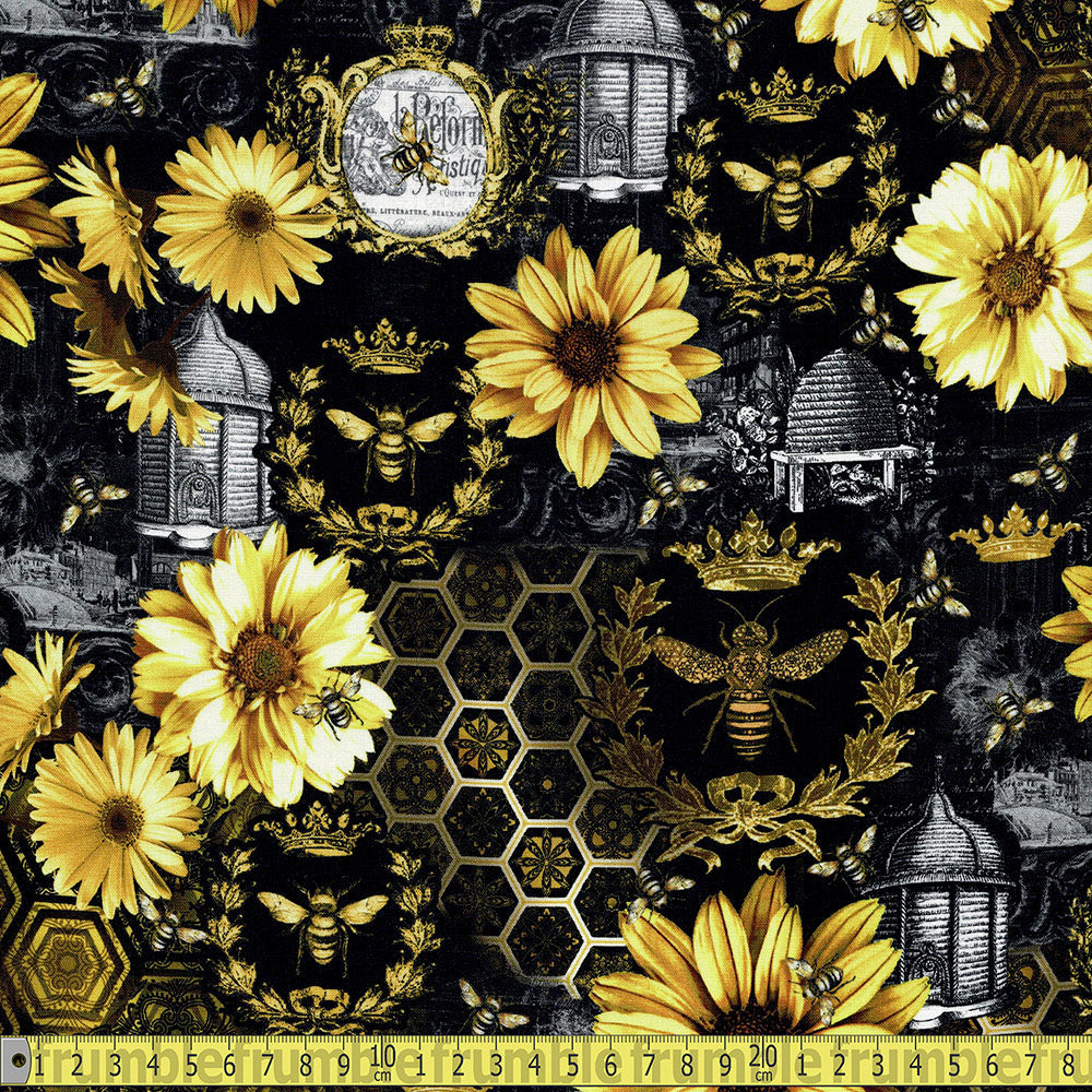 Timeless Treasures - Queen Bee - Bees and Sunflowers Allover Sewing and Dressmaking Fabric